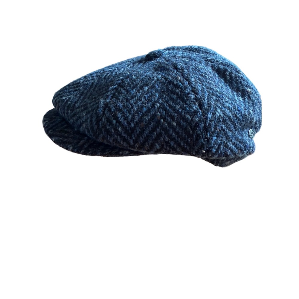 Jaxon & James Donegal Tweed 8 Panel Newsboy Cap Large Navy Black Wool Flat Hat